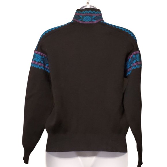 DEMETRE Pure Virgin Wool Black Aztec Trim Sweater Size M - Picture 5 of 8